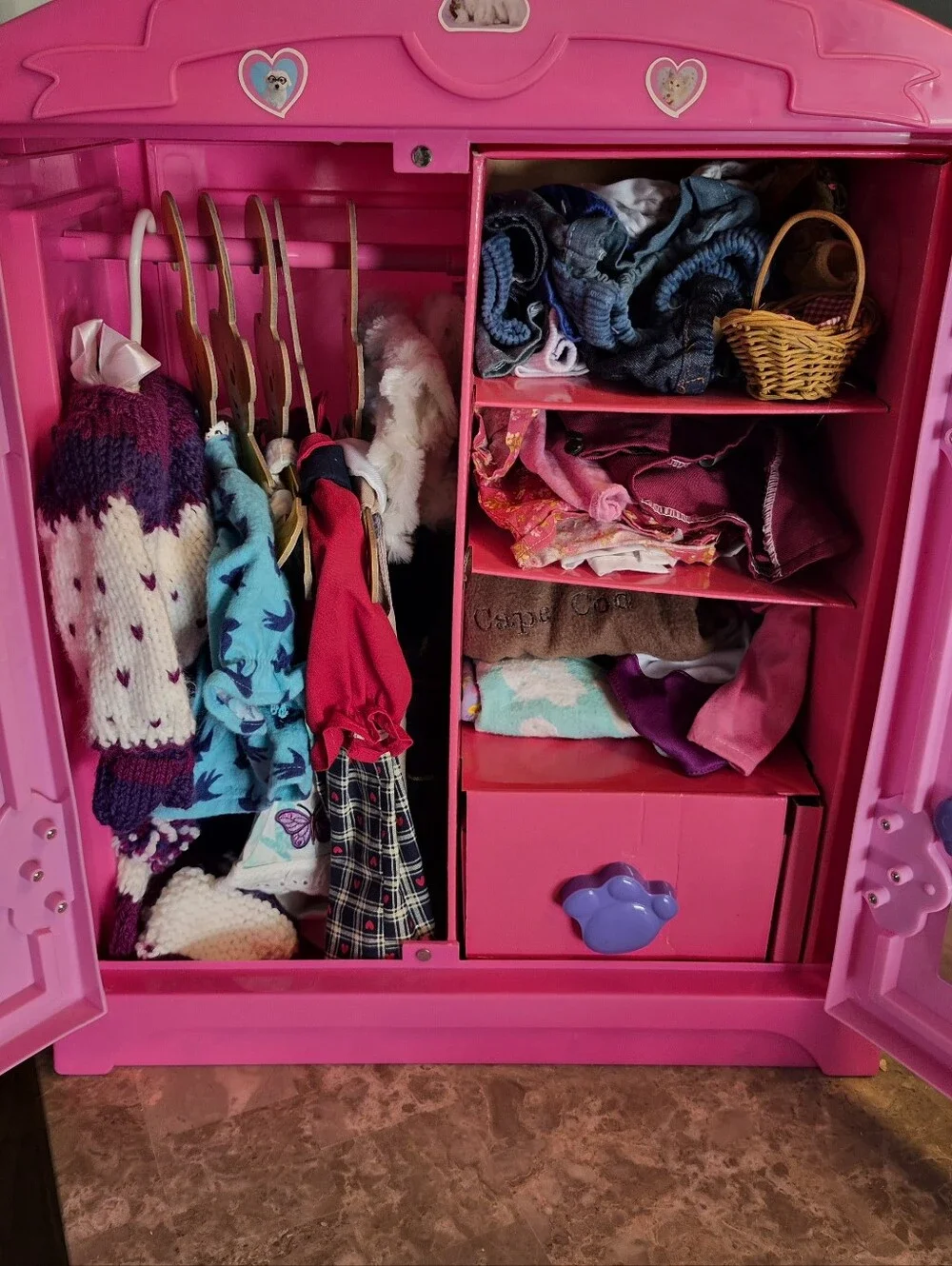 Pink Children's Wardrobe Storage Organizer - Compact Doll Closet